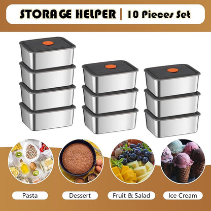 10 Pcs 304 Stainless Steel Food Containers with Lids 20 oz Airtight Bento Lunch Box, Metal Marinating Snack Containers Food Storage Containers Box for Lunch, Leftovers, Dishwasher & Freezer Safe