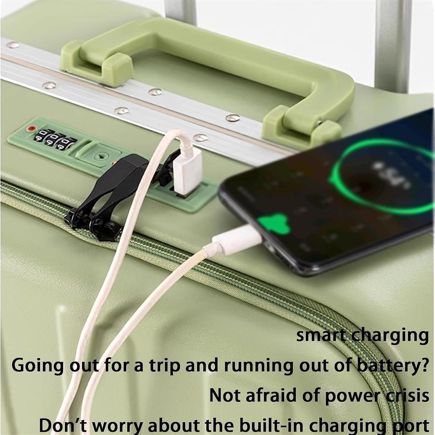 GUHPZA Hand Suitcase Luggage Suitcases with Charging Port Expandable Luggage Combination Padlock Luggage Hand Luggage Hand Luggage (Green 22 Inch)