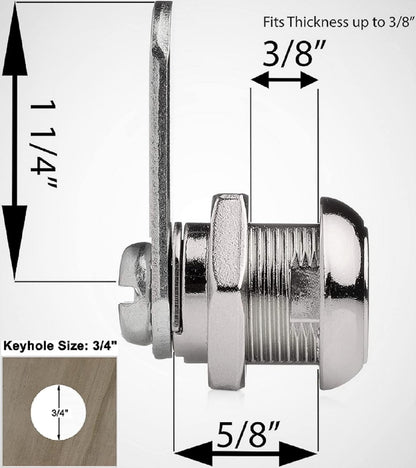 KUYEFGF Us General Cabinet Toolbox Cam Lock 16mm Replacement 2 Pack,5/8''Cylinder Lock,Mailbox Key Lock,Key Lock for Drawer Dresser RV Bins Security Box,Keyed Different