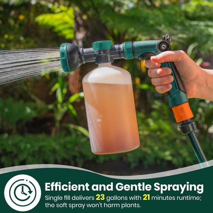 VENETIO 8-Dial Hose-End Sprayer for Liquid Fertilizer & Chemicals | Multi-Purpose Lawn & Garden Nozzle Spreader for Uniform Fertilizing, Pet Washing and Outdoor House Cleaning, 1000ml Dispenser Bottle