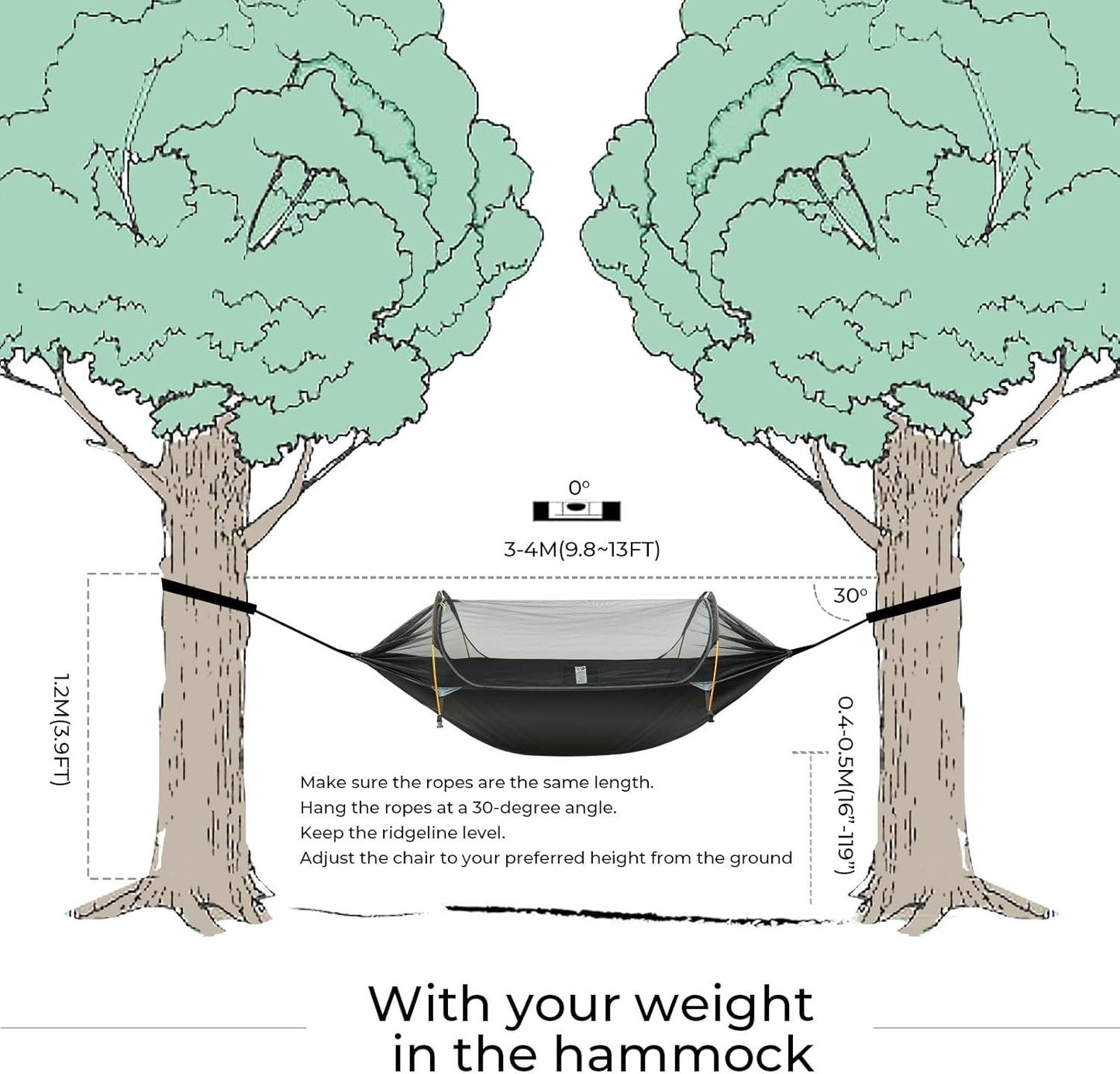Camping Hammock Tent with Mosquito Net & RainFly, 3 in 1 Waterproof Lightweight Portable Sleeping Hammock Bug Backpacker Travel Outdoor Gear with Tree Strap Swing, for Hiking Patio Expedition (Camo)