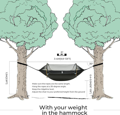 Rivenlo Camping Hammock Tent with Mosquito Net & RainFly, 3 in 1 Waterproof Lightweight Portable Sleeping Hammock Bug Backpacker Travel Outdoor Gear with Tree Strap Swing, for Hiking Patio Expedition