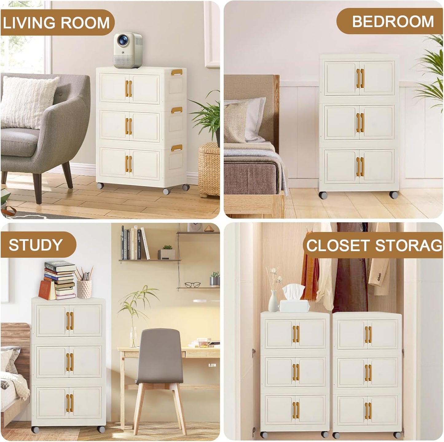 3 Tier Stackable Storage Bins with Lids, Storage Box-Closet Organizers with Wheels Heavy-Duty Collapsible Containers with Doors for Home Organization, Bedroom, Office, Dorm