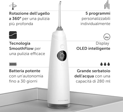 WonderSmile Oral Irrigator Pro - SmoothFlow Technology for Optimal Tooth and Gum Care - Interdental Cleaner with 4 Modes (All White Oral Care Set, 1 Piece (Pack of 1)