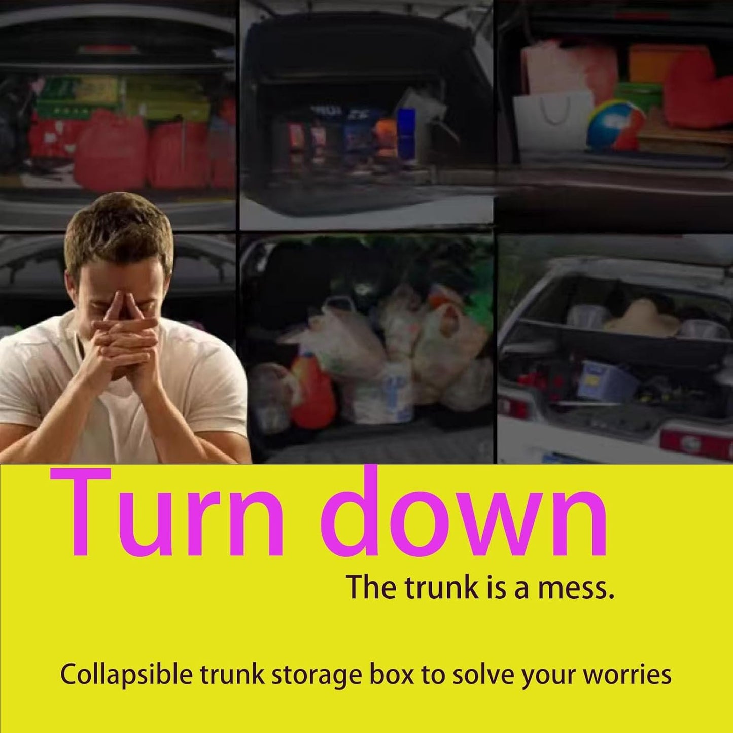 Piaoliu Black Minimalist Car Trunk Organizer, Foldable Multi-Purpose Tools, Garage Sedan Portable Car Accessories