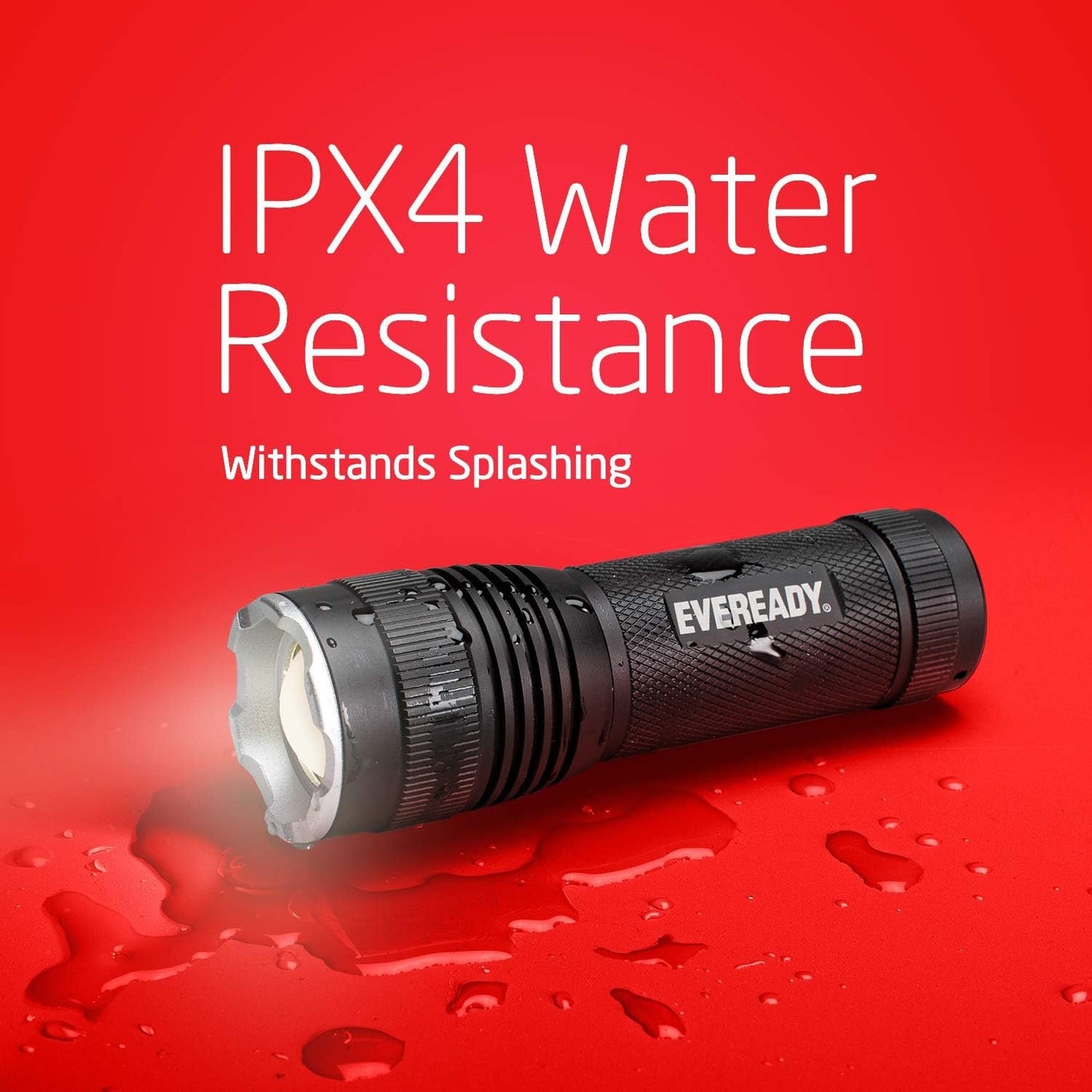 EVEREADY LED Tactical Flashlight, IPX4 Water Resistant EDC Flashlight, Rugged and Bright for Outdoor Activity, Zoomable, 3 Light Modes