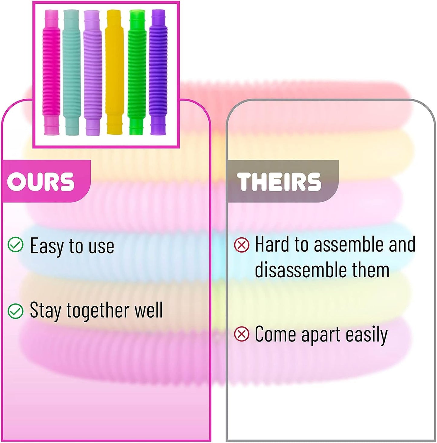12 Pack Pop Tubes Sensory Toys with 6 Colors for Kids&Toddlers,Stress and Anxiety Relief Fidget Toy,Imaginative Play & Fine Motor Skills Learning,Tons of Ways to Play,Connect, Stretch, Twist & Pop