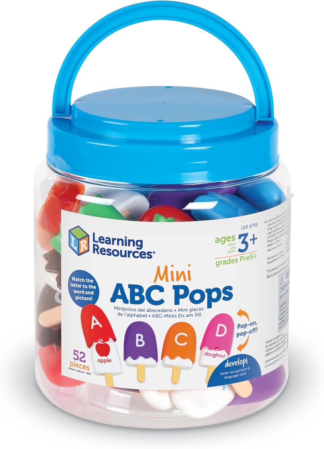 Learning Resources Mini ABC Pops, 52 Pieces, Ages 3+, Vocabulary Words, Alphabet, fine Motor Skills Toys, Toddler Learning Toys, Preschool Learning Activities, Montessori Toys for Kids