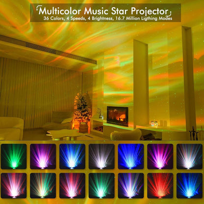 YunLone Star Projector Galaxy Projector with 33 Lights, Smart Aurora Lamp Projector 8 White Noise Sound Machine Night Light Projector with Bluetooth Speaker IR Remote Timer for Bedroom/Game Room/Party