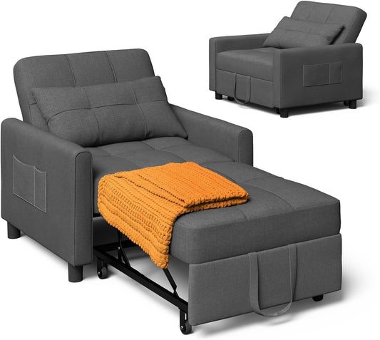 Xbro 3 in 1 Single Armchair Bed, Adjustable Backrest, Space-Saving Relax Sofa with Integrated Bag for Apartment/Bedroom