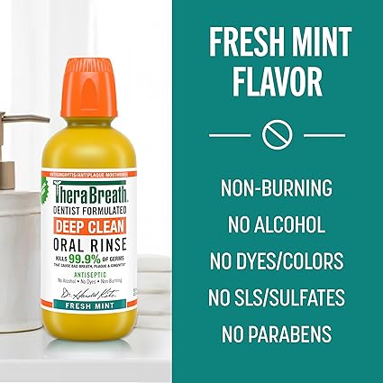 heraBreath Deep Clean Mouthwash, Antigingivitis, Antiseptic, Fresh Mint Flavor, Dentist Formulated, Alcohol Free, 16 fl oz (Pack of 2)