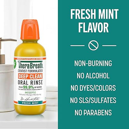 heraBreath Deep Clean Mouthwash, Antigingivitis, Antiseptic, Fresh Mint Flavor, Dentist Formulated, Alcohol Free, 16 fl oz (Pack of 2)