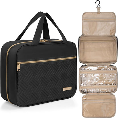 AKOZLIN Hanging Travel Toiletry Bag Makeup Bag Travel Makeup Cosmetic Organizer Waterproof Travel Wash Bag for Travel Accessories Essentials,Black-Large