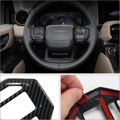 Steering wheel U-frame decoration is suitable for 2024 2025 Toyota Land Cruiser 250 1958 Prado LC250 J250 interior modification accessories (Carbon Fiber Button Sticker)