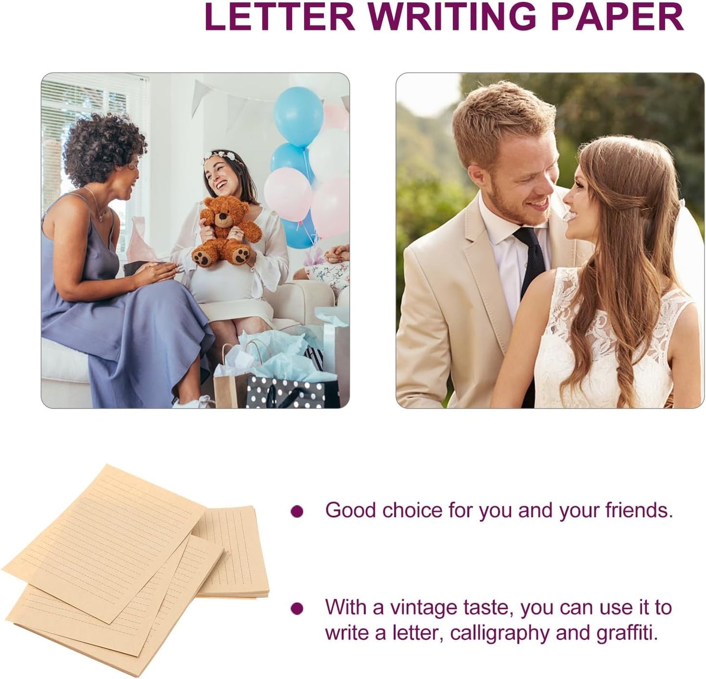 STOBOK 100pcs Writing Paper with Horizontal Line, A5 Letter Envelopes Paper Vintage Kraft Antique Retro Office Accessories School Supplies