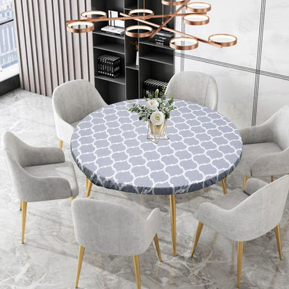 HSHGZSR Waterproof Round Tablecloth Elastic Edged Fitted Table Cover Wipeable Oil Proof Table Cloth for Kitchen Dining Room Tabletop (Grey, 43.3-55.1 Inch in Diameter)