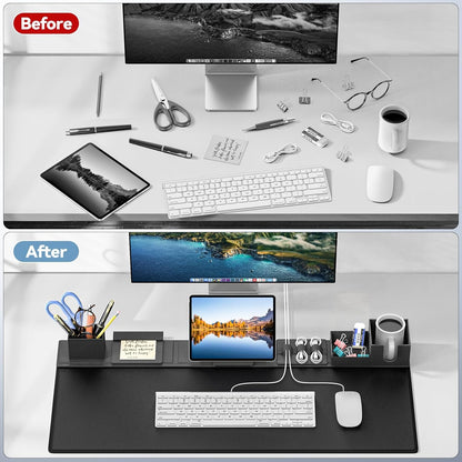 KDD Desk Pad and Organizer Set, 6 in 1 Mouse Mat with Magnetic Desktop Storage Accessories DIY Feature for Phone/Tablet Stand/Cup Holder/Card/Pen Holder/Cable Management for Office and Home