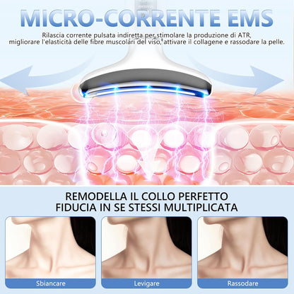 Electric Face Massager, Lifting Face Massager with 6 Modes at 45°C for Anti-Aging, Lifting and Firming Sagging Skin (4 Colour LED Mode - White)