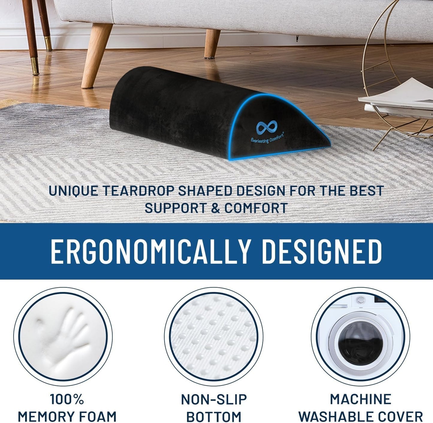 Everlasting Comfort Ergonomic Foot Rest Under Desk - Office Work, Gaming Foot Elevation Pillow, Wedge Pillow for Legs - Provides All-Day Relief