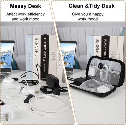 Portable Electronics Travel Organizer with Double Layer Design, Waterproof Electronic Organizer to Hold USB Flash Drive, Cords, Chargers, Phones, Earphones, Power Banks, Mouse, and SD Card Black
