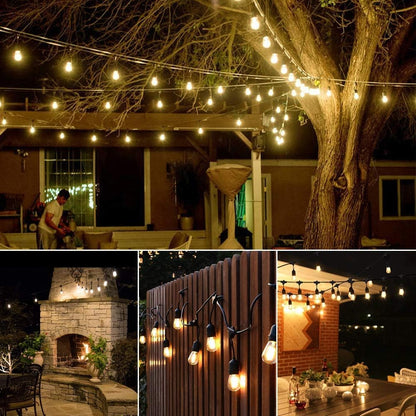 LED Outdoor String Lights- Geecol 49Ft Waterproof IP65 Commercial Grade S14 Heavy Duty Festoon String Light 15 Hanging Sockets with 15 S14 2W LED Bulb Warm White 2700K for Party Patio Garden