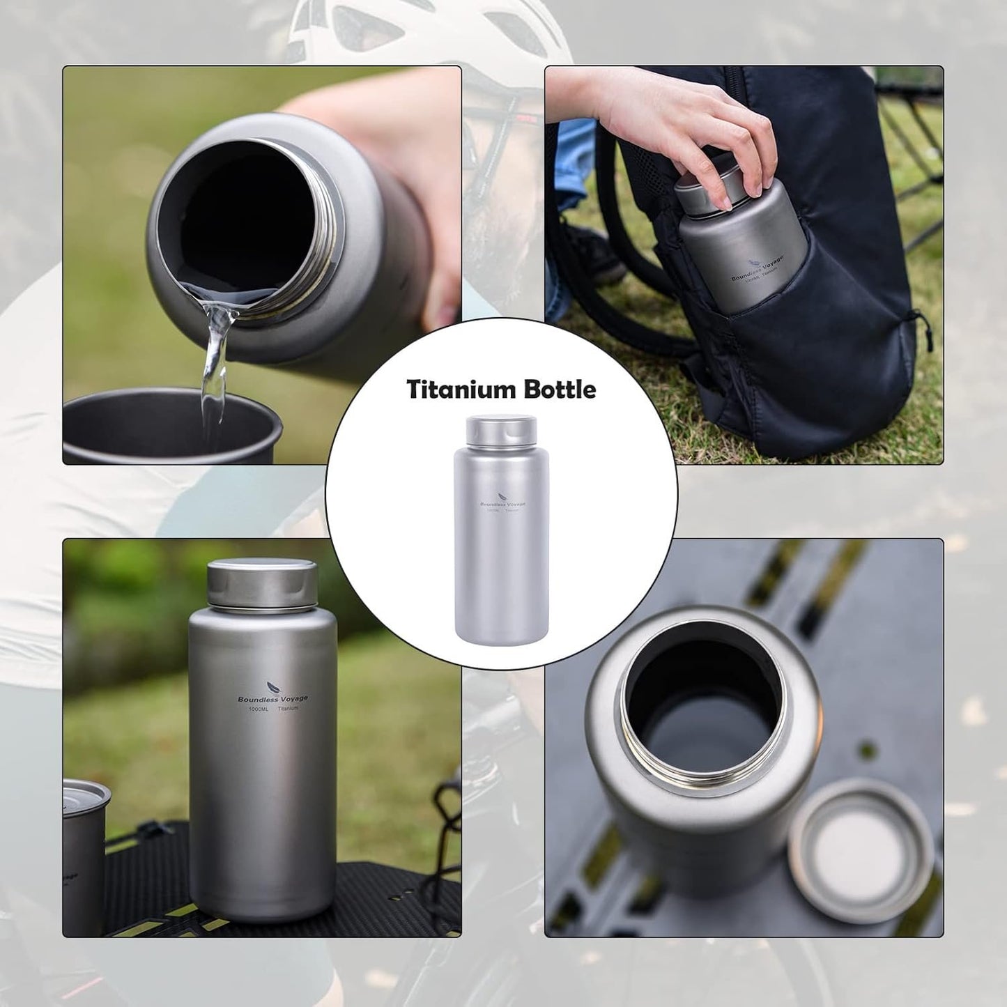 Boundless Voyage Titanium Water Bottle 1 Liter Single-layer Sports Bottle Ultralight Leakproof Drinkware for Outdoor Camping Hiking