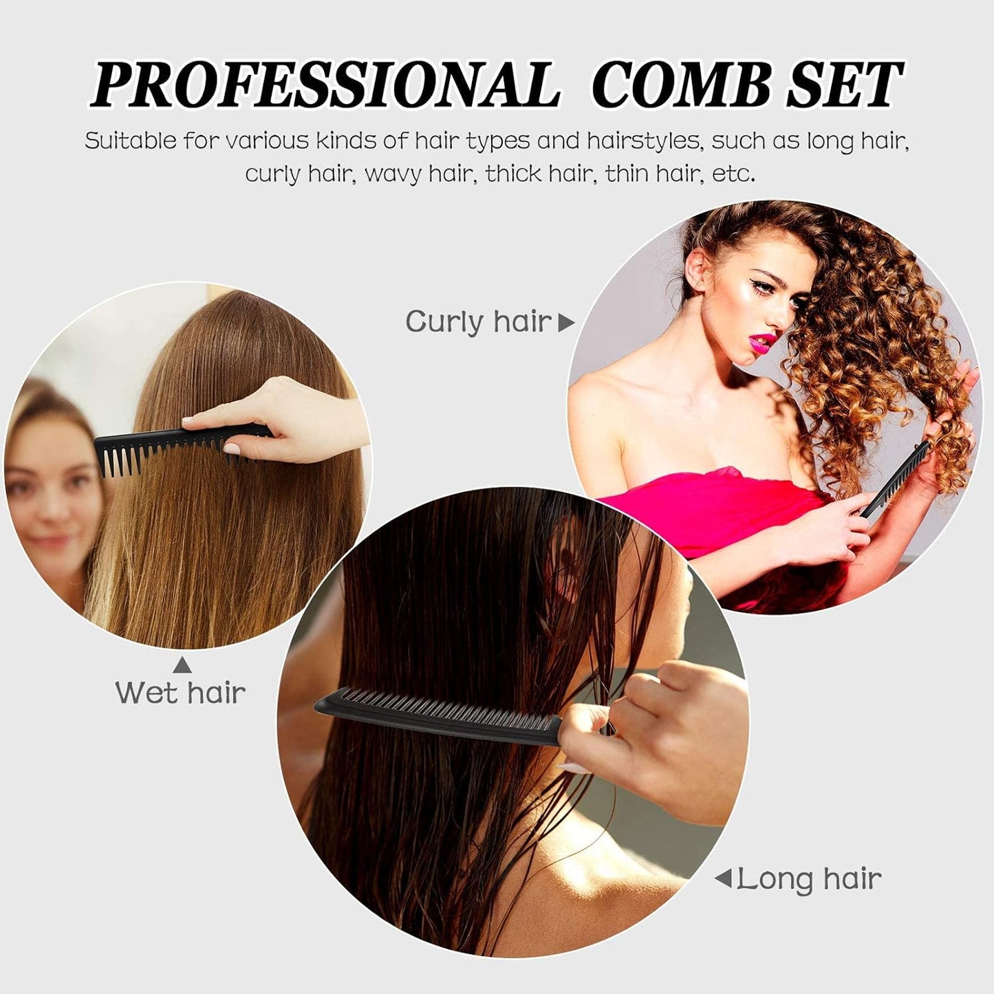 4 Pieces Wide Tooth Detangling Hair Comb Detangling Hair Comb Hair Styling Comb Set, Carbon Fiber Styling Cutting Comb Anti Static Heat Resistant Comb for Women Curly Straight Long Hair, Black