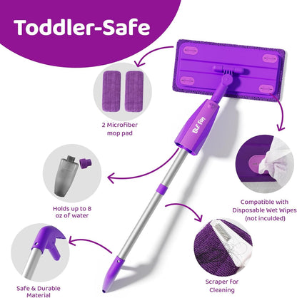 CalfQueen Mop Montessori Kids Toys with Water Sprayer, Pretend Play&Preschool Educational, STEM Clean, Housekeeping Kit Spray Mops for Floor Cleaning, Birthady Gifts 3 4 5 6 7 8 Year Old Boys Girls