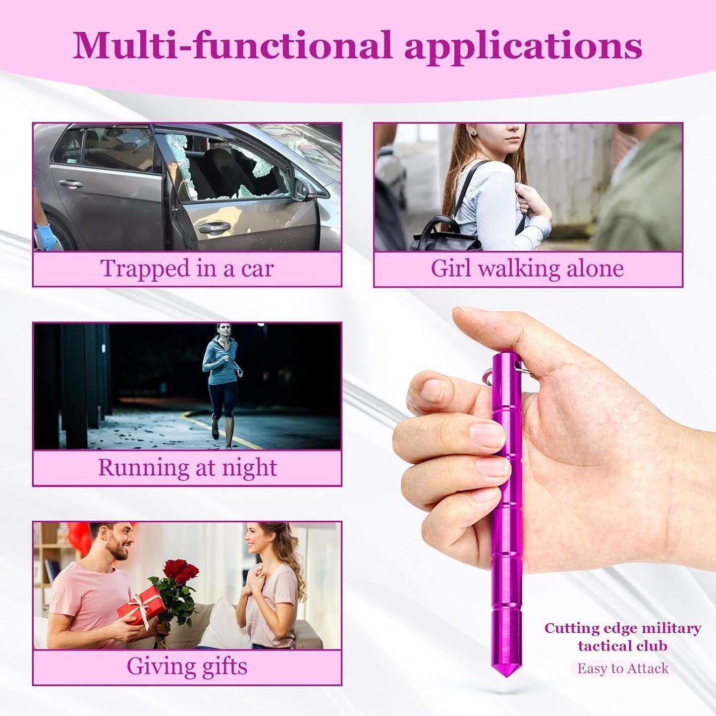 Safety Keychain Set for Women - Compact Personal Security Tool with Emergency Glass Breaker and Accessory Carabiner(3pcs), Powdered