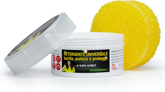 Universal Cleaner – White Clay – Shiny Cleaning Paste, Cleans and Protects, Recommended for All Surfaces. Removes Limescale from the Shower, All Shine 2 Sponges Included (300 g)