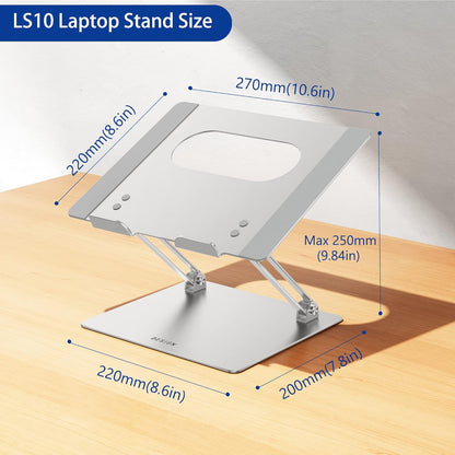 BESIGN LS10 Aluminum Laptop Stand, Ergonomic Adjustable Notebook Stand, Riser Holder Computer Stand Compatible with Air, Pro, Dell, HP, Lenovo More 10-14" Laptops, Silver