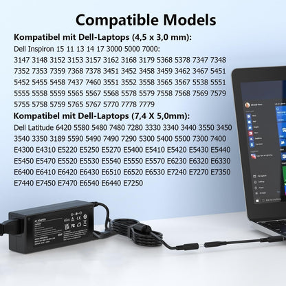 65W AC Adapter Laptop Charger Replacement for Dell Latitude E6420 E6430 E6430s E6430U E6440 E6500 E6510 E6520 E6530 E6540 E7240 E7250 E7440 E7450 LA65NM130 HA65NM130 Power Supply Cord Plug