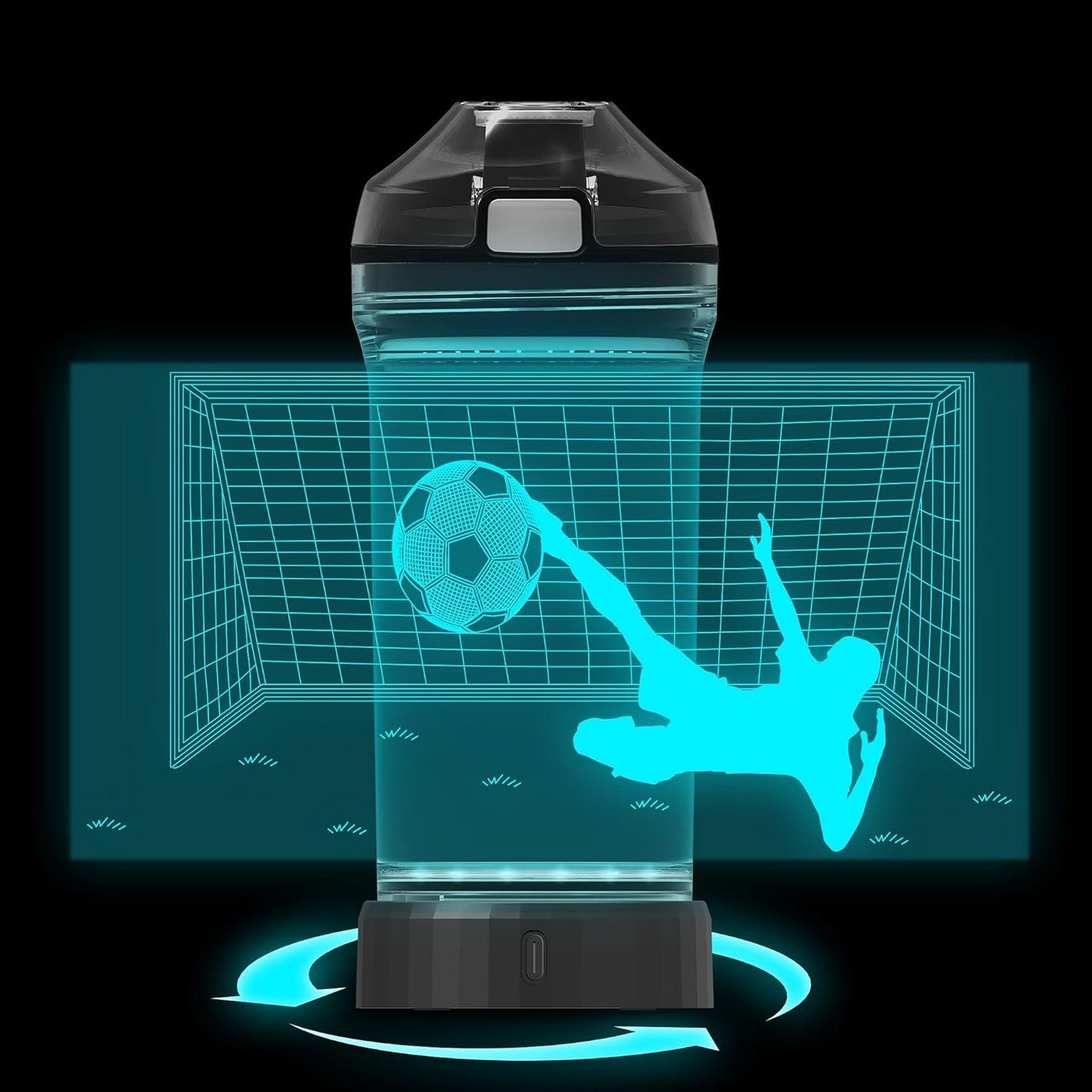 YuanDian Light Up Kids Water Bottle with 3D Soccer Design- 14 OZ Tritan BPA Free - Cool Drinking Cups Gift for School Kids Boy Child Sport Soccer Lovers