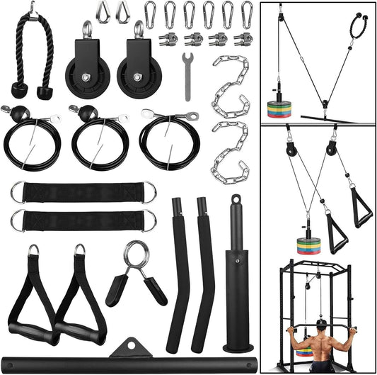 BBTEQEKN Weight Cable Pulley System Gym, Upgraded Fitness LAT and Lift Pulley System Attachments for LAT Pull Down, Biceps Curl Workout, Tricep, Home Gym Gravity Pulley System Set.