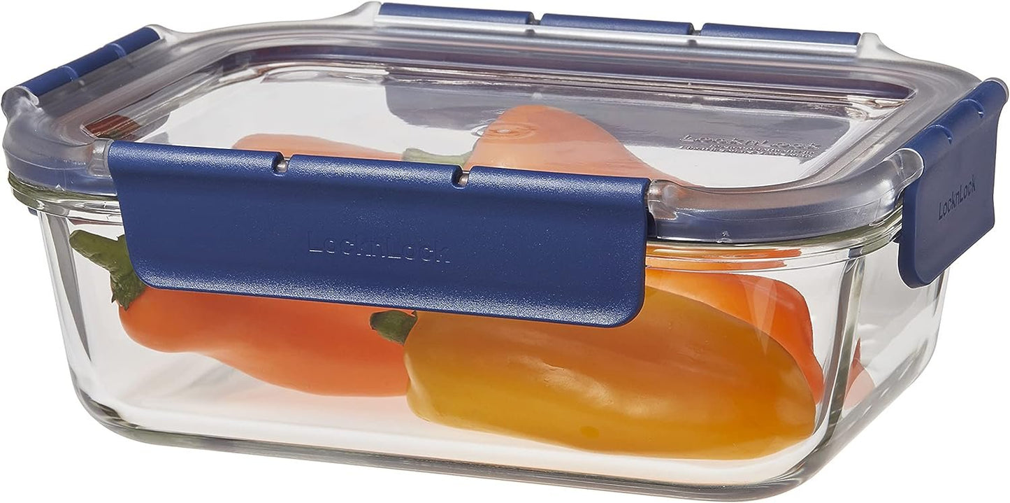 LocknLock Top Class Glass with Tritan Lid Rectangular - 1L | Borosilicate Glass | Airtight & Leak-Proof | Microwave, Oven & Freezer Safe | Heat Resistant up to 400Â°C | Meal Prep & Food Storage