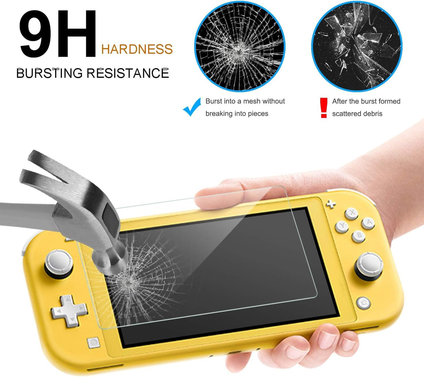 Case for Nintendo Switch Lite Accessories, YUANHOT Portable Travel Bag for Switch Lite Games Protective Case & Tempered Glass Screen Protector & 6 Thumb Grip Caps - Black
