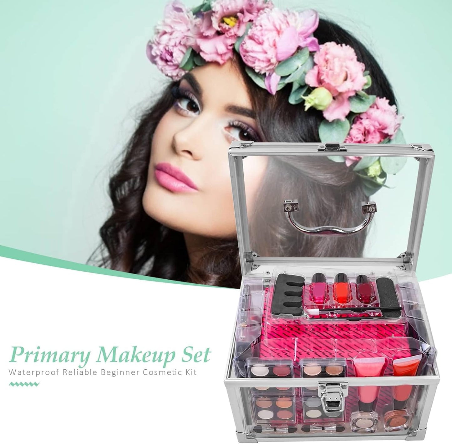 Beginner Makeup Kit per adulti, set completo per donne, strumenti professionali per la bellezza, accessori per il viso, inclusi cosmetici bag, Essential Makeup for New Users, Daily Routine