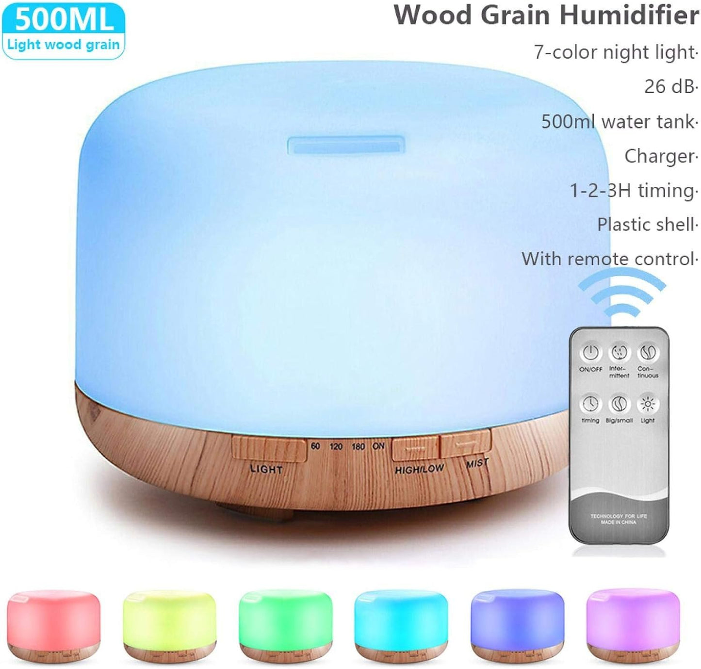 500Ml Remote Control Aroma Ultrasonic Air Humidifier with Color Led Lights Aromatherapy Essential Oil Diffuser B1