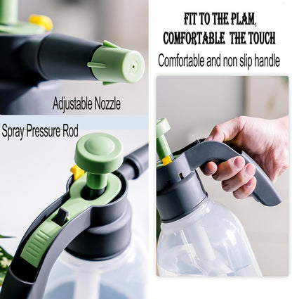 2L Plant Watering Can Plant Pressure Bottle Sprayer, Hand-Held Misting Spray Bottle with Adjustable Nozzle (Green+Grey)
