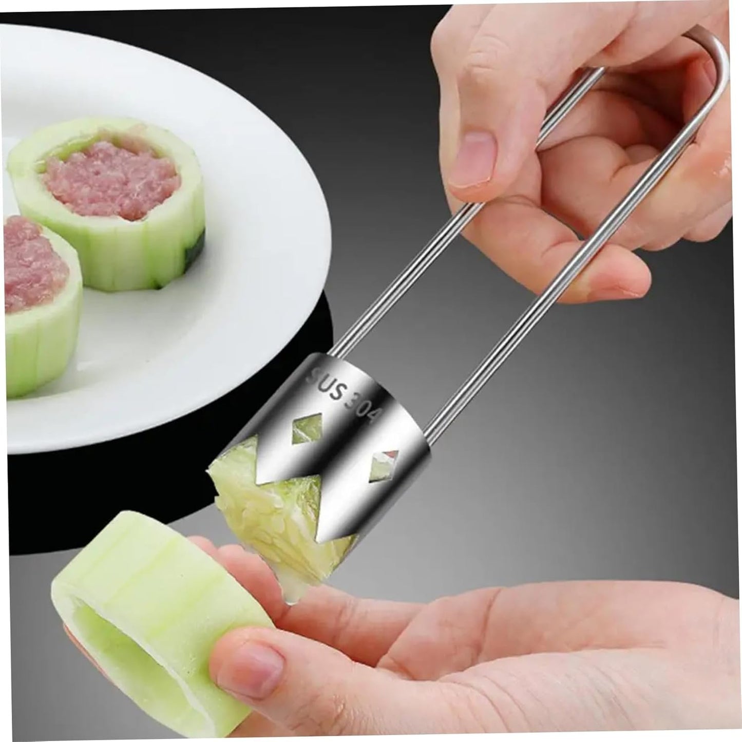 Utensile per togliere il torsolo di frutta, 2 pezzi con lama robusta Acciaio inossidabile 304 Utensile per togliere il torsolo di peperone con manico rotondo Gadget da cucina compatti e appendibili St