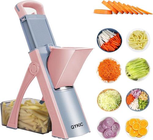Safe Mandoline Food Slicer for Kitchen, Multifunctional Vegetable Chopper, Mandoline Potato Slicer with 35+ Presets & Thickness Adjuster, French Fry Cutter, Veggie Dicer for Meal Prep Pink