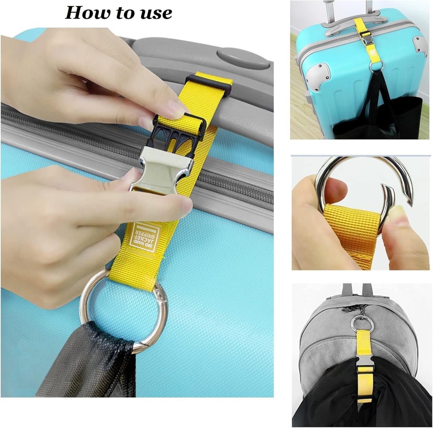 2PCS Heavy Duty Add a Bag Luggage Strap Jacket Gripper,Carry-on Baggage Suitcase Straps Belts Travel Accessories (Black)