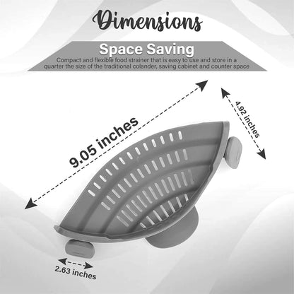 Gemsie Strainer and Pasta - Adjustable Silicone Clip On for Pots, Pans, Bowls, Kitchen Gadget, Gadgets Home, Must Haves, Fits All Bowls Pots Grey 9.05''x4.92''x2.63''