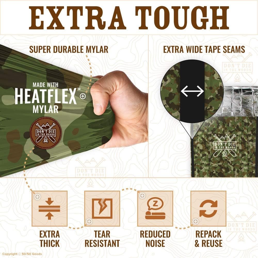 Emergency Sleeping Bag With Hood | Ultralight, Waterproof, Thermal Mylar Sleeping Bag Liner | Survival Bivy Space Blanket Bivey For Hiking, Backpacking, Earthquake, Camping, 72 Bug Out, Survival Kit