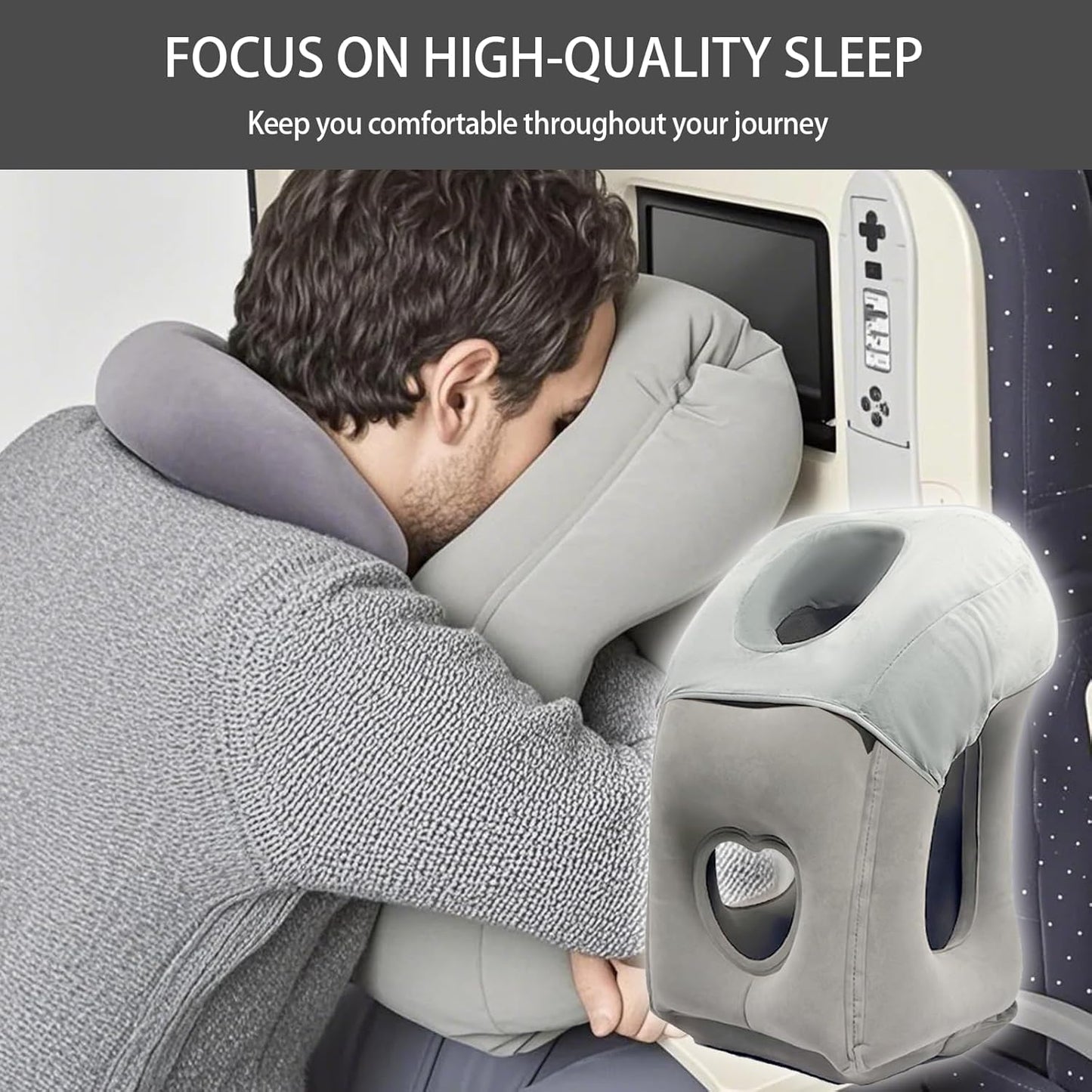 2 Pack Inflatable Travel Pillow Neck Support for Airplane Storage Bags Superior Comfort, Durability Versatility Comfortably Support Head, Neck