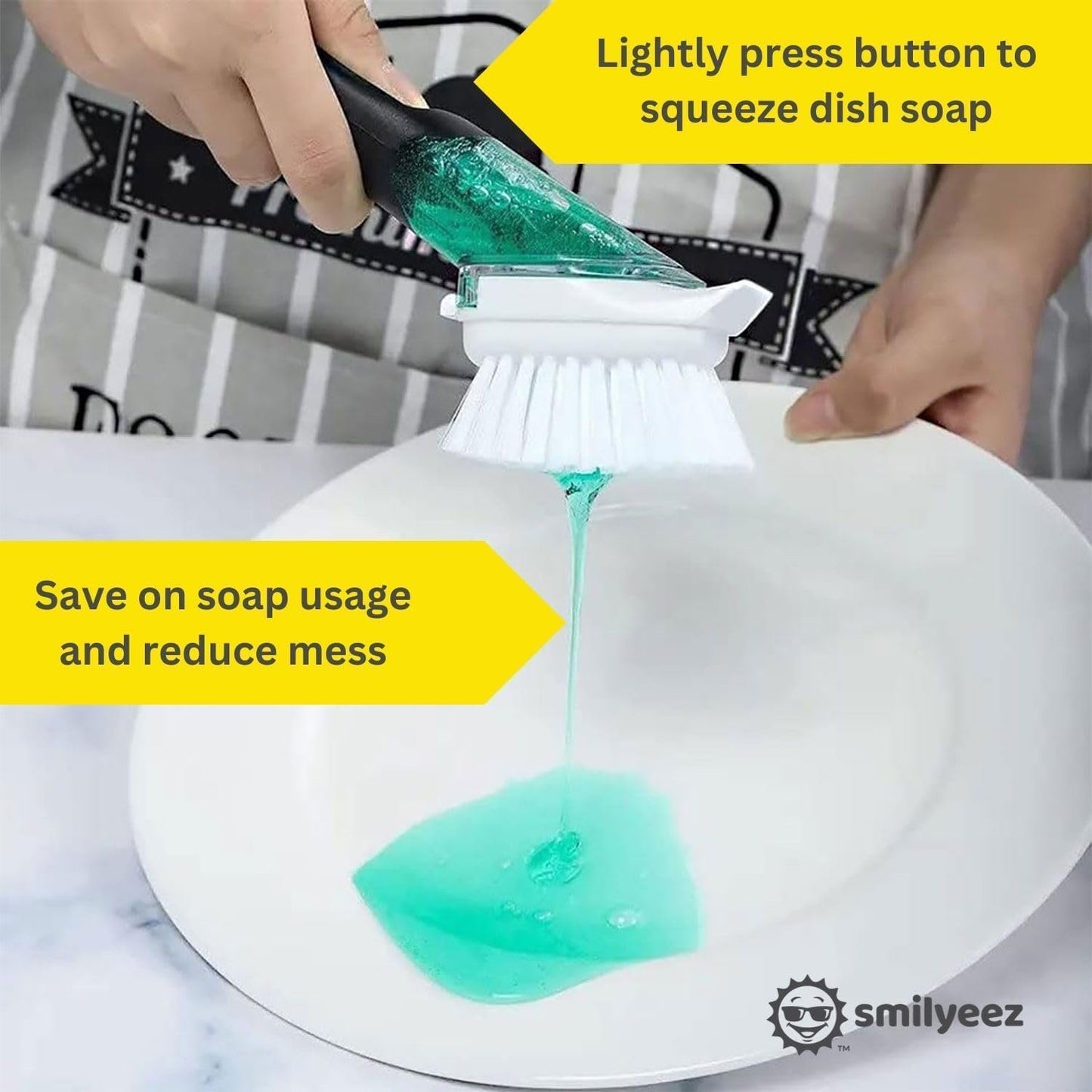 Soap Dispensing Dishwand by Smilyeez® (Grey) with Ergonomic Handle and 2 Interchangeable Brushes - Effortless Cleaning and Long-Lasting Durability - Kitchen and Dishwashing Essential