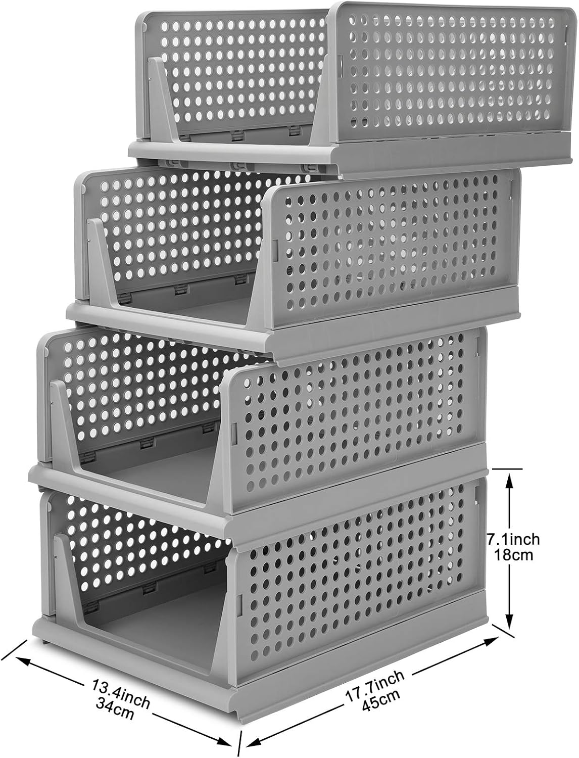 4-Pack Folding Wardrobe Storage Box Plastic Drawer Organizer Stackable Shelf Baskets Cloth Closet Container Bin Cube Home Office Bedroom Laundry Pull Out Drawer Dividers for Clothes,Toys Organization