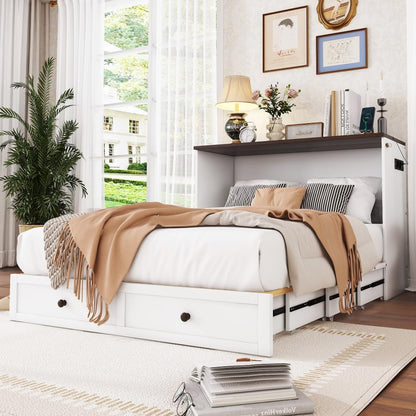 Zubaliya 140 x 200 Folding Bed with Slatted Base, Bed Frame Chest of Drawers and Shelf, USB Socket and Socket, Convertible Platform Bed, No Mattress