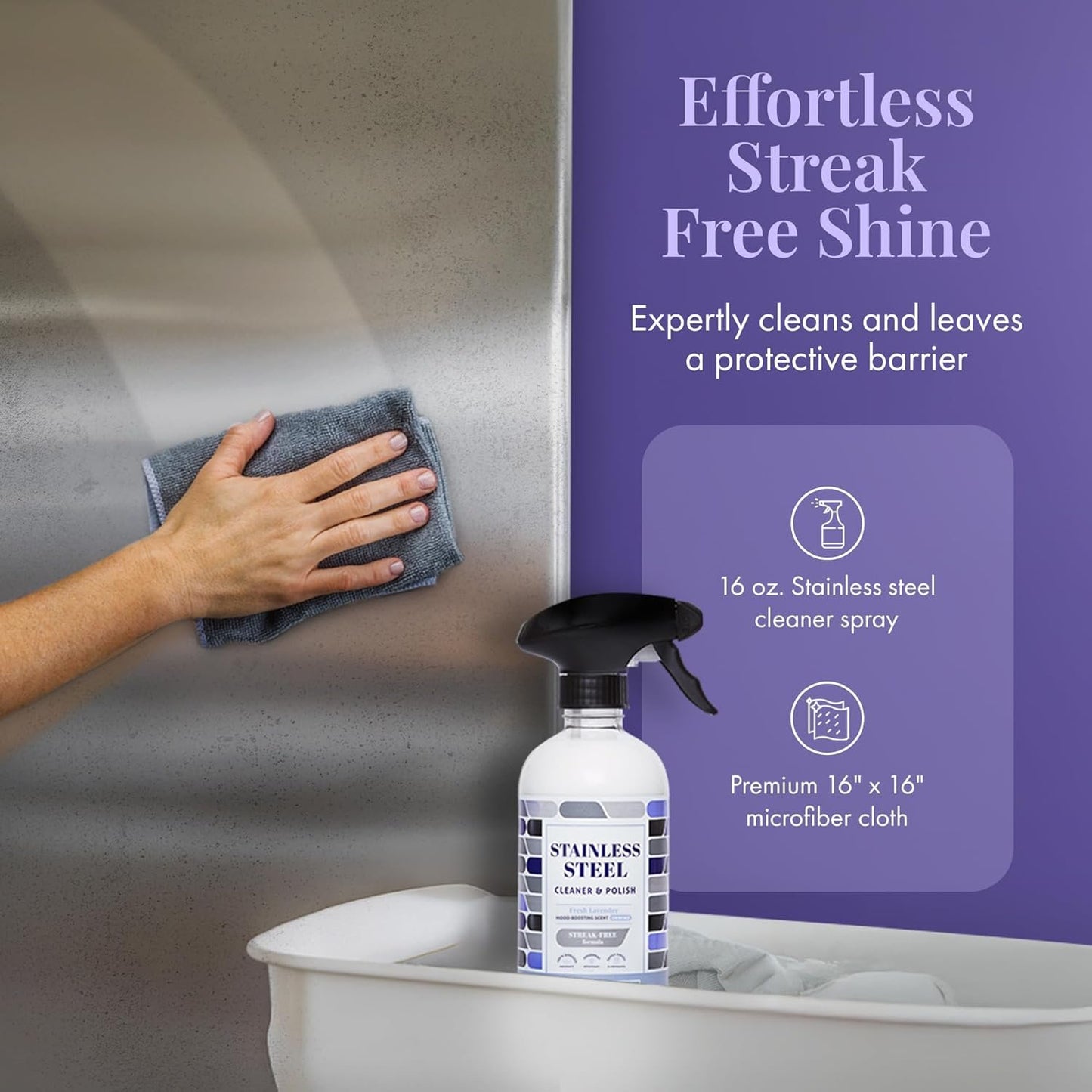 Therapy Stainless Steel Cleaner and Polish 100% USDA BioBased, Fingerprint and Residue Remover, Lavender Essential Oil Scent, Sink Cleaner, Grill Cleaner Spray