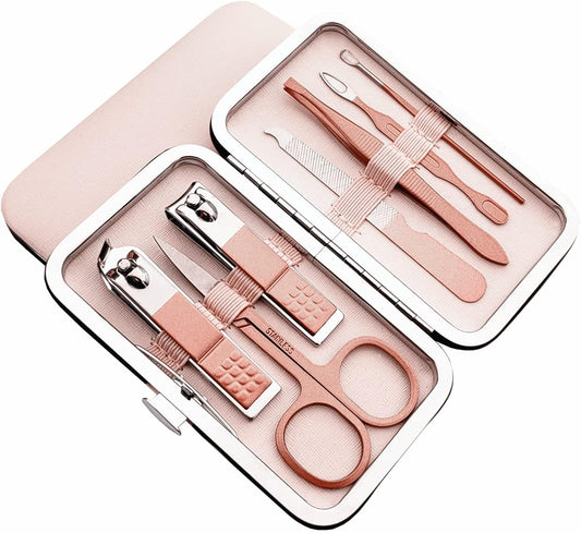 QURIPE Manicure Set, Luxury Manicure 7 In 1 Professional Pedicure Set, Nail Clippers Kit, Nail Care Tools with Luxurious Travel Case, Best Gifts For Women Girl(Rose Gold)